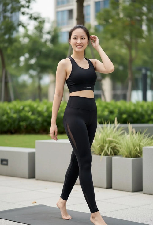 Front view of BELVYNN Women’s Long-Inseam Leggings in charcoal, featuring high-rise support and premium 40% Spandex stability.