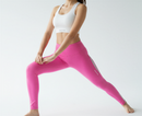 Side view of yoga pose of BELVYNN Women’s Long-Inseam Leggings in pink, featuring high-rise support and premium 40% Spandex stability.